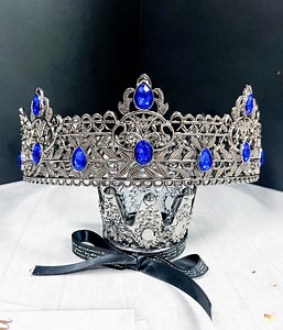 Blue Crystal Silver Royal King Crown, Rhinestone Men’s Wedding, Prom and Renaissance Costume Headpiece - Etsy