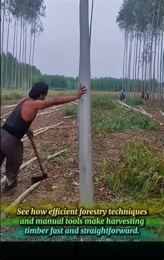 Timber Harvesting: Manual Cutting Methods In A Tree Plantation