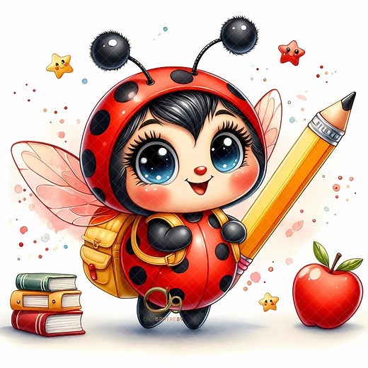 Cute Ladybug Clipart, 10 High-quality Designs, Adorable Ladybug Clipart Bundle, Back to School Printables, Cartoon Ladybug, Commercial Use - Etsy
