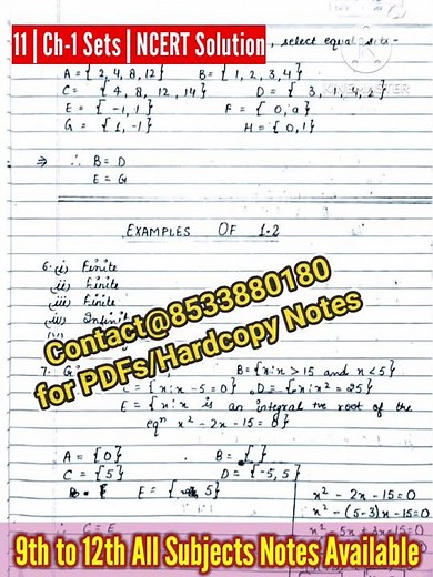 Handwritten Notes: Class 11 Sets (NCERT Solutions)Score 100/100 in SETS (Class 11) with our Notes!