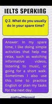 IELTS Speaking Part 1: Intro Questions about Spare time with Answers | Part 1 #shorts