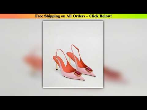 New Spring/Summer Women's Pink Satin Slingbacks Ruby-Embellished Pointed - Worth Checking Out |