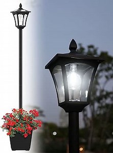Solar Lamp Post Light, 64" Solar Lights Outdoor Waterproof IP65, Glass Post Lamp Solar Lights with Planter, Anti-Rust Outdoor Lights for Garden Yard Patio Decoration, 6000K Cool White