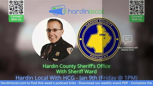 You can watch an edited version of this livestream here: https://www.facebook.com/share/v/1DKzcJdrmm/ Join Hardin Local for our monthly podcast series with Hardin County Government! This month, we’ll be joined by Sheriff Ward of the Hardin County Sheriff’s Office. More details to follow soon. | Hardin Local