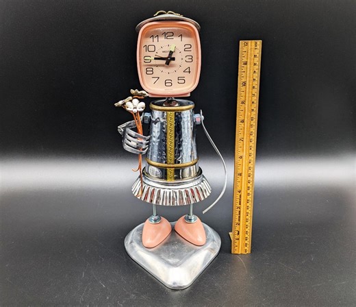 Found Object Alarm Clock Robot - Assemblage Art Android - Functional Art - Etsy