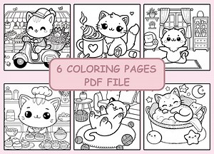 Cute Cats Coloring Pages, 6 Printable Kitten Designs for Kids & Teens, Fun Coloring Book, Coloring Pages, Kids Coloring, Animal Coloring, V2 - Etsy