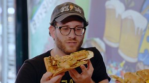 166K views · 617 reactions | The Cheeseburger Pizza makes a grand entrance with fried eggs, burger patties, french fries and burger buns -- all atop a cheese pie! This mega meal may be more than Scott can handle, but he leaves Queens certain that under the extravagant toppings, it’s still a pizza at heart. But is it “Really, Dough?!” The road to clarity leads straight to Lucali for the pizza purist’s take. | Fully Loaded | Facebook