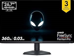 Amazon.com: Alienware AW2725DF Monitor de PC para juegos QHD de 27 pulgadas (2560 x 1440), 360Hz, QD OLED, 0.03 ms, AMD FreeSync Premium Pro, 99.3% DCI-P3, HDR400, USB-C, 2X DisplayPort, HDMI, 4X USB, garantía de : Electrónica