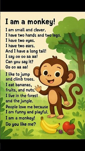 I Am a Monkey | Learn English for Kids | Animal Sentences for Children #learnenglish #monkey