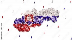 Slovakia Map and Flag. A large group of people in the Slovakian flag color form to create the map. 4K Animation Video.