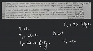 If the ratio of specific heat capacities of a gas is 1.4 and it... | Filo