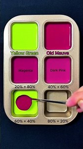 Create 4 colors from 2 colors: Yellow Green + Old Mauve #colormixing #acrylicpainting #asmr #mix