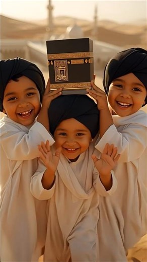 Little Boys Carrying Mini Kaaba in the Desert 🕋✨ | A Beautiful Scene of Faith #shorts #kaaba
