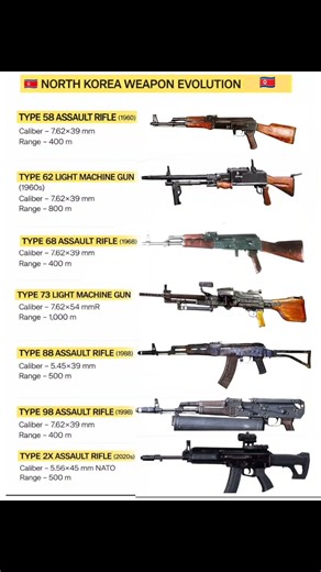 North Korea Firearms Evolution l North Korea Military Weapon #weaponfacts #reels