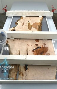 Jeremy Elkins | Pouring clear epoxy dining table, figured Maple live edges⚡🔥🌊 #UntreatedArt @untreatedart #epoxy #epoxypour #resinart #artstudio... | Instagram