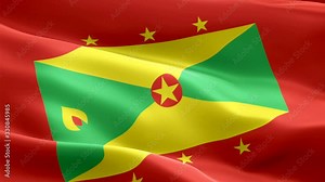 Grenada island flag Motion Loop video waving in wind. Realistic ‎Grenadian Flag background. Grenada Flag Looping Closeup 1080p Full HD 1920X1080 footage. Grenada Caribbean country flags footage video