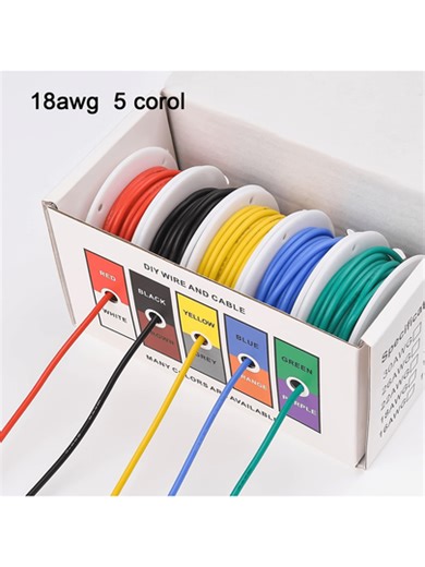 18-26 AWG Tinned Copper Wire Set, Stranded Wire Coil, 5 Colors (Red, Black, Yellow, Blue, Green), With Flexible Silicone Insulation, Suitable For DIY, Automotive, Home, And Electrical Wiring - High Flexibility And Durability, Electronic Cables | SHEIN