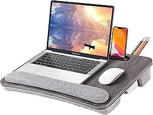 Lap Desk Laptop Bed Table: Fits up to 15.6 inch Laptop Computer lapdesk with Soft Pillow and Storage Bag - Padded Lap Work Tray and Gaming Desk on Bed - Wood Wide Writing Tray for Home Office