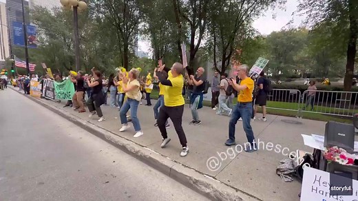 Demonstrators Dance to 'No Kings in the USA' at Chicago Protest