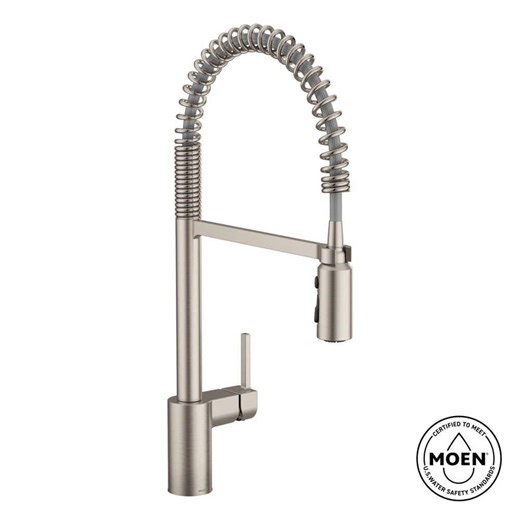 Check The Home Depot's Q&A Before Buying: MOEN Align Single-Handle Pre-Rinse Spring Pull-Down Sprayer Kitchen Faucet with Power Boost in Spot Resist Stainless