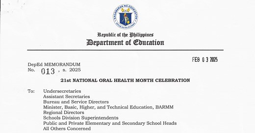 DepEd Memorandum 013, s. 2025 - 21st National Oral Health Month Celebration