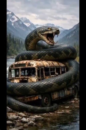 A snake coiling around a bus.