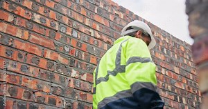 Back, man and walking in building construction as engineer, project manager or supervisor for site inspection. Worker, hardhat and property development for apartment building, real estate or planning