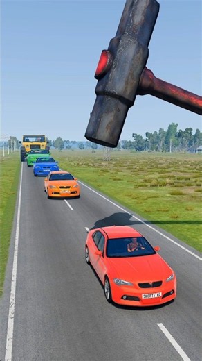 Big & Small Cars vs Giant Hammer - BeamNG.Drive