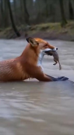 Fox Rescues Baby Squirrel From Flood – 🦊🐿️💦