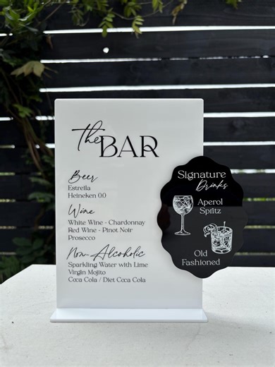 Acrylic Bar Menu Sign Custom, UV Printed Signature Drinks Menu for Wedding, Party or Event, Personalised Cocktail Sign, Signature Bar Sign. - Etsy