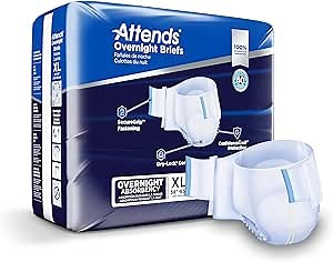 Attends Overnight Disposable SmartCool® Briefs X-Large 58"-63" Waist, Tab Closure, Heavy Absorbency and Dry-Lock Containment Core, 56ct Case