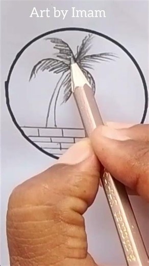 How to draw a scenery inside a circle 🌴 #youtubeshorts #shorts