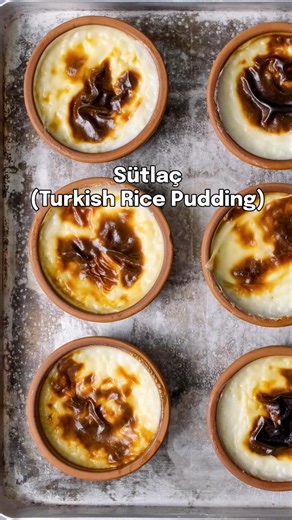 Sütlaç (Turkish Rice Pudding). Recipe link in the comments. It is creamy, rich and has the yummiest golden top. One of the best gluten-free desserts out there! #turkishcuisine #turkishfood #turkishrecipes #turkishdessert #sutlac | Give Recipe