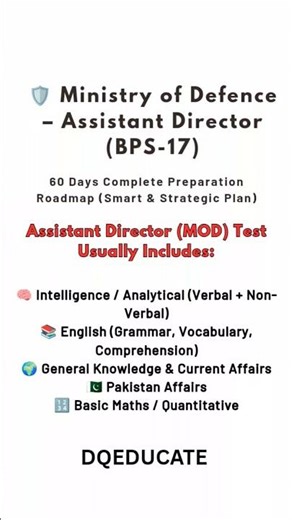 MOD Assistant Director 60 Days Complete Roadmap 🔥 | BPS-17 Preparation Series