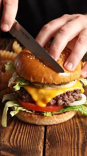 🤠🍔 Texas Juicy Beef Burger ASMR | Smart Knife Slice, Cheese Stretch & Rustic Flavor