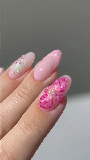 🌸🧚🏻🫧 floral fantasy in 3D 🌺 #nailart #diy #nails #nailhacks