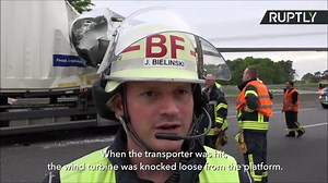 Shocking Crash After Wind Turbine Dislodges from Semi Truck on German Autobahn
