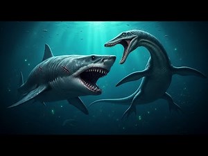 The Chaser in the Abyss — Dark-Sea Showdown: Giant Shark vs. Plesiosaur