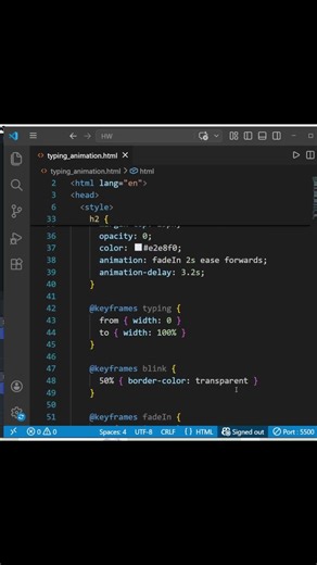 Typing Animation using HTML CSS