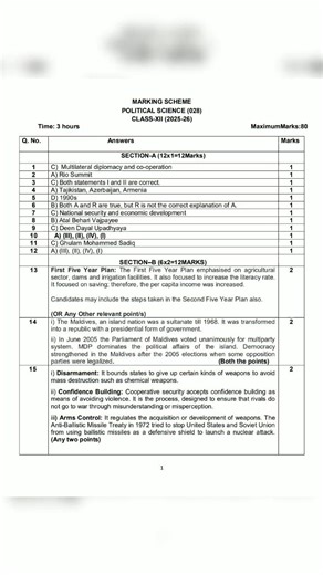 CBSE CLASS 12 POLITICAL SCIENCE SAMPLE QUESTION PAPER MARKING SCHEME FINAL EXAM 2025-26 #cbse #viral