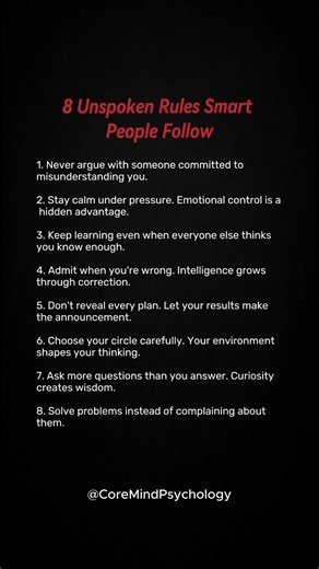 8 Unspoken Rules Smart People Follow. #psychologiefakten #unspokenrules