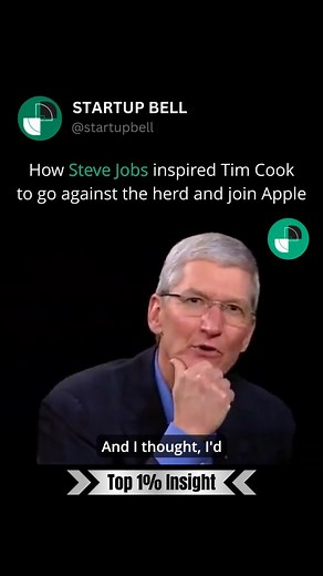 Tim Cook was drawn to Apple because Steve Jobs was taking a bold, unconventional path—focusing entirely on consumers when the industry was shifting toward enterprise. Cook admired Jobs’ vision. The chemistry in their conversation convinced him that working with Jobs would be the opportunity of a lifetime. Trusting his gut, he made the leap. | Startup Bell
