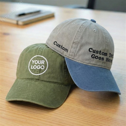 Vintage Dad Cap, Custom Logo Hat, Pigment Dyed, Unstructured Fit, Embroidered Detail - Etsy