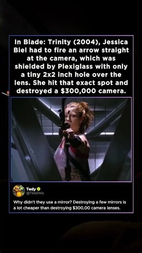 In Blade: Trinity (2004), Jessica Biel destroyed a $300,000 camera by mistake when she fired an