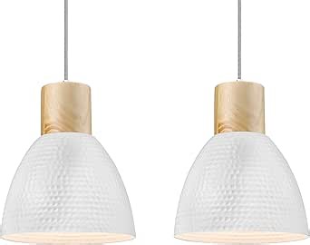 ELYONA 2 Pack Hammered Pendant Light Fixtures, 10.2” Metal & Rubber Wood Island Hanging Lamp, Adjustable Height, Modern Pendant Lighting for Kitchen,Farmhouse Bar,Dining Room,Bedroom, Nordic White