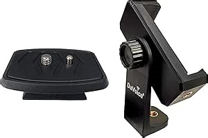 DaVoice 35mm Quick Release Plate for Quantaray, Sunpak 5800d 7000tm, Slik, Walmart MX1000, TG-P60T + 360 Rotate Phone Tripod Adapter Mount, Compatible With iPhone Camera