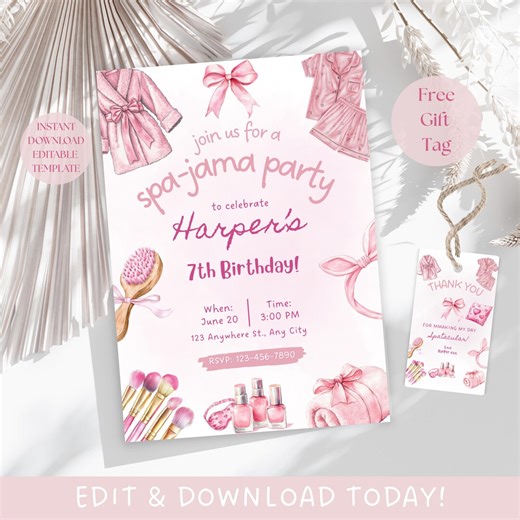 Spa-jama Party Invitation, Girls Spa Birthday Invite, Editable Pajama Spa Party Template, Sleepover Spa Birthday, Kids Pink Party Invite - Etsy Australia