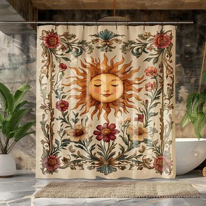 Art Nouveau Floral Sun Shower Curtain: Nature Inspired Bath Decor - Etsy