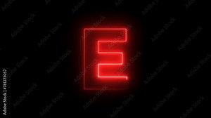 red color E letter with neon effect animate on black background video footage.