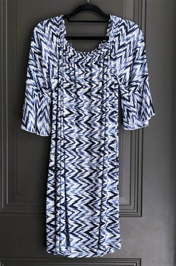 Navy Blue & White Chevron Plus Size Shift Dress With Bell Sleeves - Etsy